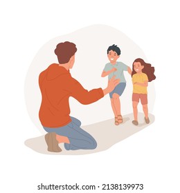 Parent meeting after divorce isolated cartoon vector illustration. Father with open arms, child running to him, meeting divorced parent, split family, dad smiling and hugging vector cartoon.