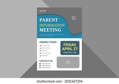 Parent Meeting Flyer Design Template. School Meeting Poster Leaflet Design Template. A4 Template, Brochure Design, Cover, Flyer, Poster, Print-ready
