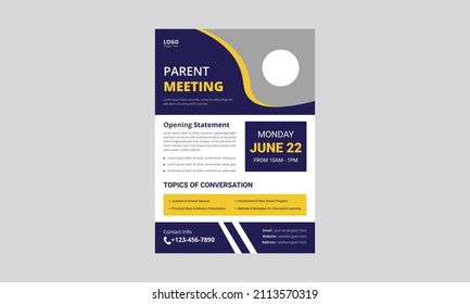 Parent meeting flyer template design. Parent support flyer poster leaflet design. a4 size, flyer, cover, poster, brochure, print-ready