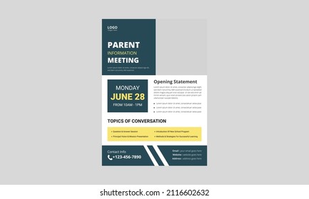 Parent meeting flyer template design. Parent support flyer poster leaflet design. a4 size, flyer, cover, poster, brochure, print ready