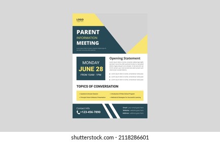 Parent meeting flyer template design. Parent support flyer poster leaflet design. a4 size, flyer, cover, poster, brochure, print-ready
