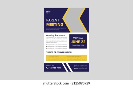 Parent Meeting Flyer Template Design. Parent Support Flyer Poster Leaflet Design. A4 Size, Flyer, Cover, Poster, Brochure, Print Ready