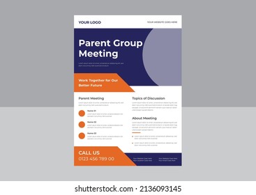 Parent Meeting Flyer Template Design, Parent Support Flyer Template, Support Group For Parent Flyer, School Meeting Poster Leaflet Design Template. A4 Template.