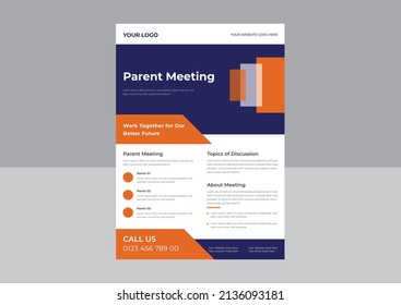 Parent Meeting Flyer Template Design, Parent Support Flyer Template, Support Group For Parent Flyer, School Meeting Poster Leaflet Design Template. A4 Template.