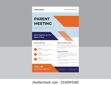 Parent Meeting Flyer Template Design, Parent Support Flyer Template, Support Group For Parent Flyer, School Meeting Poster Leaflet Design Template. A4 Template.