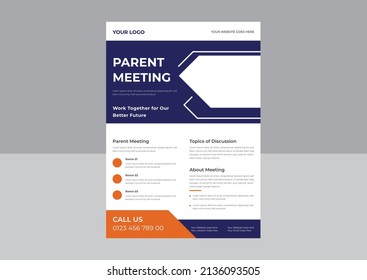 Parent Meeting Flyer Template Design, Parent Support Flyer Template, Support Group For Parent Flyer, School Meeting Poster Leaflet Design Template. A4 Template.