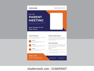 Parent Meeting Flyer Template Design, Parent Support Flyer Template, Support Group For Parent Flyer, School Meeting Poster Leaflet Design Template. A4 Template.