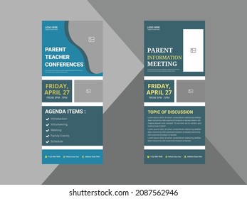 parent meeting roll up banner design template. school meeting poster leaflet design template. cover, roll up banner, poster, print-ready