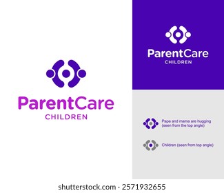 Parent Parenting Family Children Care Hug Embrace Abstract Simple Vector Logo Design Illustration