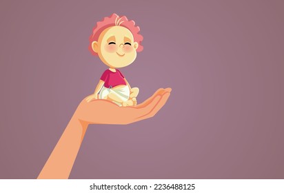 
Padres Protegiendo A Un Pequeño Bebé Ofreciendo Una Mano De Apoyo. Concepto de adopción infantil ilustrativo de un cuidador reconfortando a un niño
