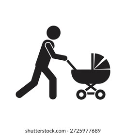 Eltern schieben Kinderwagen Symbol mit Kinderwagen für Familienbetreuung Mutterschaft Vaterschaft und Neugeborenen Transport Kleinkind im Freien zu Fuß