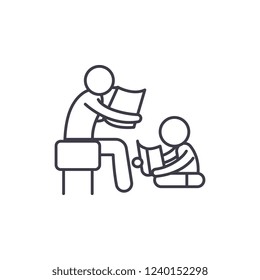 Parent reading a story to a child line icon concept. Parent reading a story to a child vector linear illustration, symbol, sign