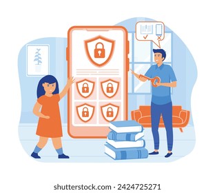 Parent software control, kids gadgets and social media prohibition. flat vector modern illustration  flat vector modern illustration 