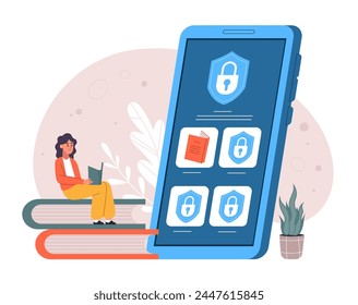 Parent software control, restrict content and limit time. Vector of access security computer, internet content protection, restricted and safety illustration