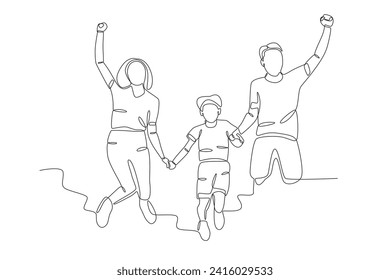 A parent and a son are playing jumping ship. Family one-line drawing