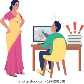 Parent with son semi flat color vector character. Standing and sitting figures. Full body people on white. Teen problems isolated modern cartoon style illustration for graphic design and animation