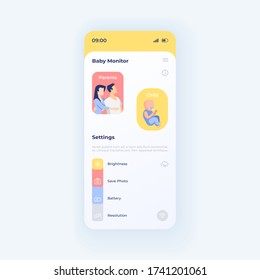 Parent surveillance smartphone interface vector template. Mobile app page white design layout. Baby remote watching for mother and father screen. Flat UI for application. Phone display