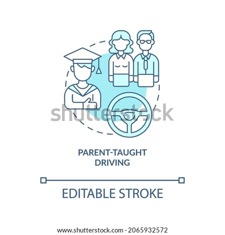 Parent taught driving blue concept icon. Driving education for teens abstract idea thin line illustration. Vehicle operating skill. Vector isolated outline color drawing. Editable stroke