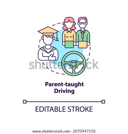 Parent taught driving concept icon. Driving education for teens abstract idea thin line illustration. Vehicle operating skill. Vector isolated outline color drawing. Editable stroke