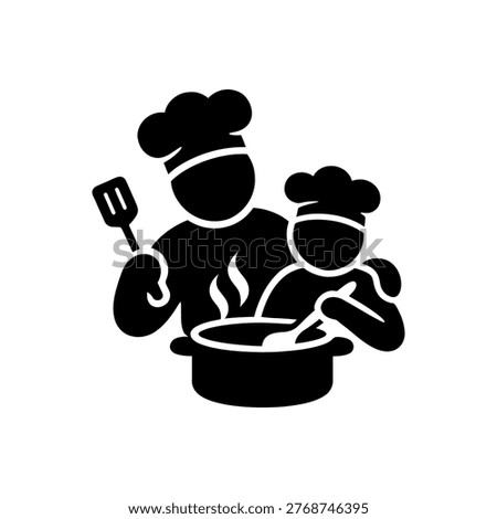 Parent Teaching Child Cooking Icon Isolated On White Background 