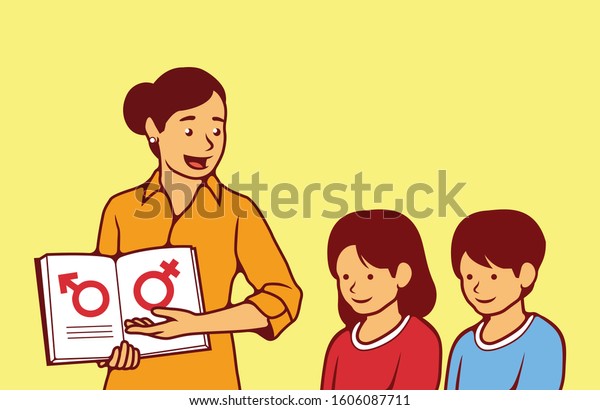 Parent Teaching Sex Education To Kids Vector\
Illustration - Vector