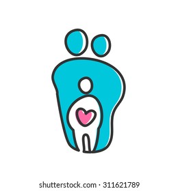 Parent. Template design for an icon or logo. Symbol of protection, care and love for children.