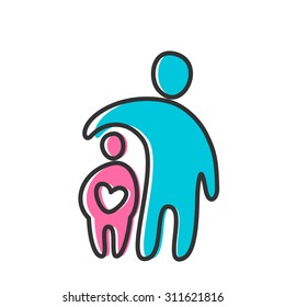 Parent. Template design for an icon or logo. Symbol of protection, care and love for children.