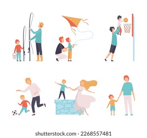 Parent and Their Children Spending Good Time Together Vector Set
