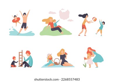 Parent and Their Children Spending Good Time Together Vector Set