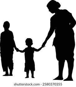 A parent and two children walking hand-in-hand, a symbol of family unity and togetherness.