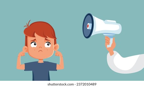 
Parent Using a Megaphone Screaming at his Kid Vector Cartoon Illustration. Angry furious mom using a loud tone to discipline her son
