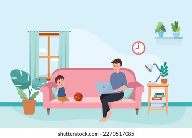 Parent working form home,warm family,positive feeling,new normal style