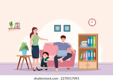 Parent working form home,warm family,positive feeling,new normal style