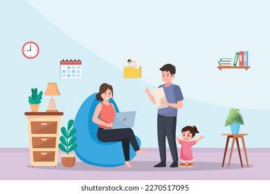 Parent working form home,warm family,positive feeling,new normal style