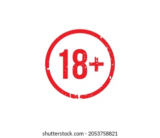 Parental advisory, explicit content, 18 years grunge round red warning stamp isolated on white.