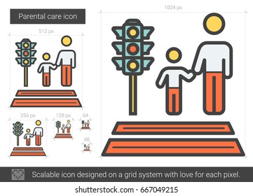 Parental care vector line icon isolated on white background. Parental care line icon for infographic, website or app. Scalable icon designed on a grid system.