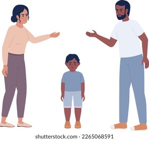 Parental conflict in front of kid semi flat color vector characters. Editable figures. Full body people on white. Simple cartoon style spot illustration for web graphic design and animation