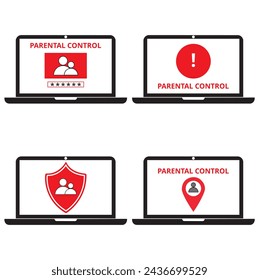 Parental control banners on laptop screens on a white background