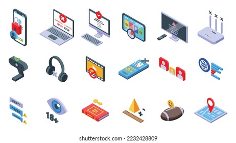 Parental control icons set isometric vector. Family app. Child security