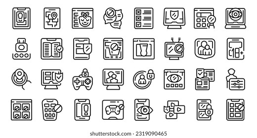 Parental control icons set outline vector. App parent. Internet child