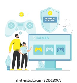 Control parental para juegos infantiles, ilustración vectorial.