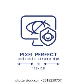 Parental control linear desktop icon. Kid-friendly profile. Streaming app feature. Pixel perfect 128x128, outline 4px. GUI, UX design. Isolated user interface element for website. Editable stroke