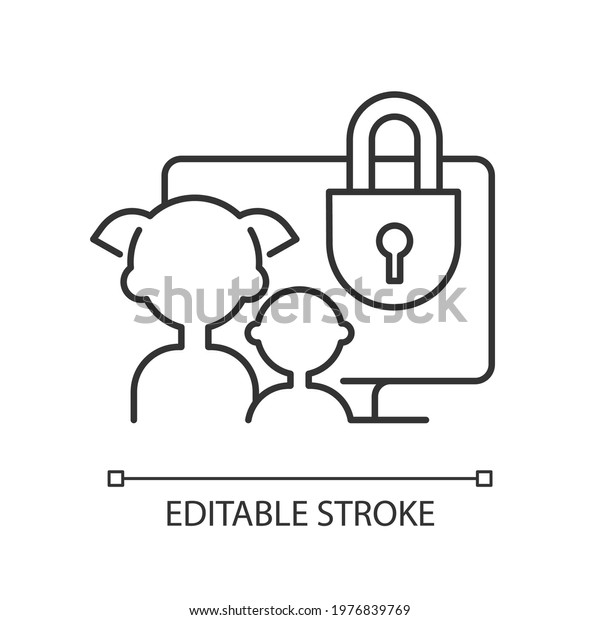 Parental control linear icon. Kids profiles.\
Prevention from watching age-inappropriate content. Thin line\
customizable illustration. Contour symbol. Vector isolated outline\
drawing. Editable\
stroke