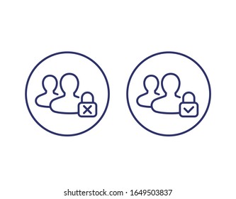 Parental control off, on icons, line vector
