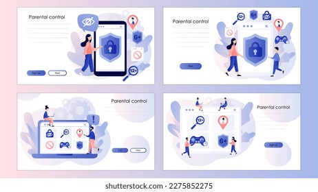 Parental control software. Access restrict. Blocked, prohibited, inappropriate content for kids. Screen template for landing page, template, ui, web, mobile app, poster, banner, flyer. Vector  svg