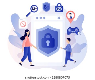 Parental control software. Blocked, prohibited or inappropriate content for kids. Access restrict. Safe internet. Modern flat cartoon style. Vector illustration on white background