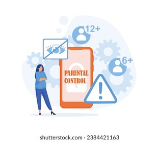 Parental control software. Blocked, prohibited or inappropriate content for kids. Access restrict online. Safe internet. flat vector modern illustration