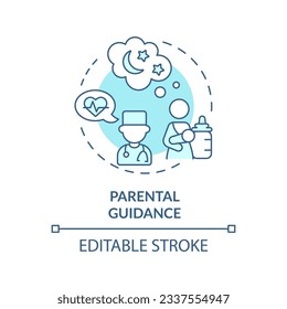 Parental guidance turquoise concept icon. Health advice. Pediatric service. Baby pediatrician. Medical consultation abstract idea thin line illustration. Isolated outline drawing. Editable stroke