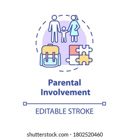 Parental Involvement Concept Icon. Early Childhood. Parenting. Parents Engagement In Child Education Idea Thin Line Illustration. Vector Isolated Outline RGB Color Drawing. Editable Stroke