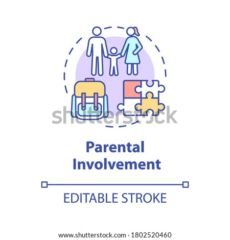 Parental involvement concept icon. Early childhood. Parenting. Parents engagement in child education idea thin line illustration. Vector isolated outline RGB color drawing. Editable stroke